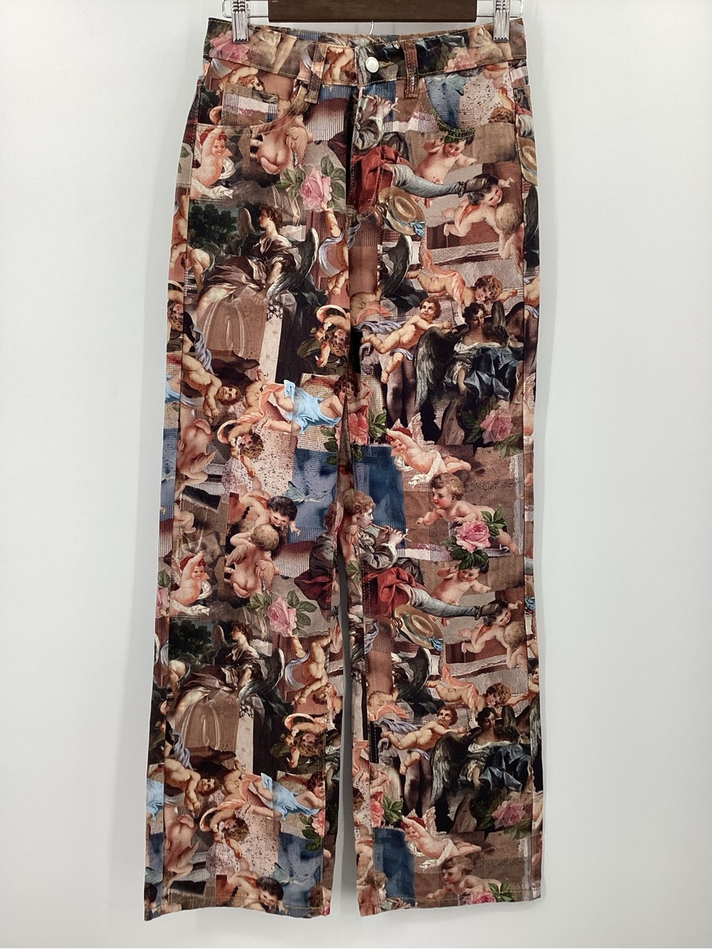SHEIN Multi-Color Vintage Cherub Print Wide-Leg Pants